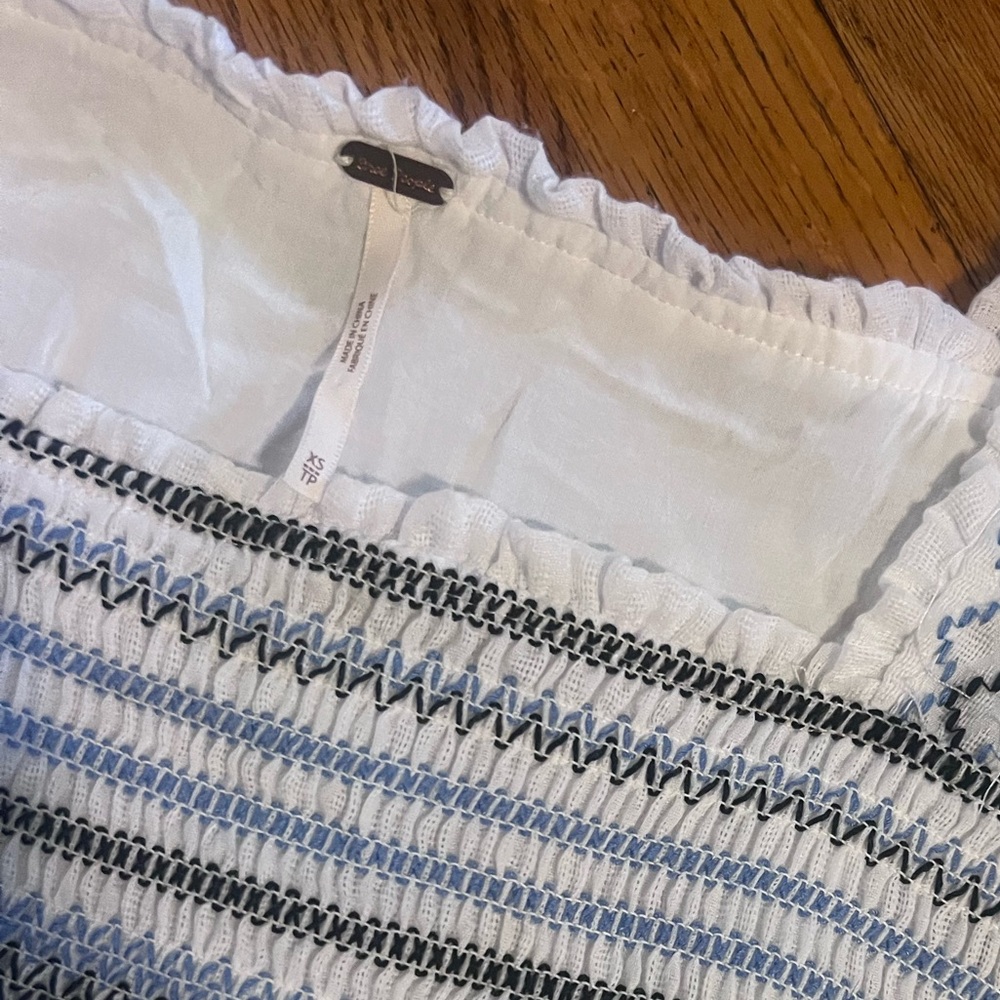 Free People White and Blue Embroidered Blouse - Picture 3 of 6